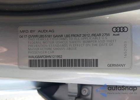 2017 Audi A6 2.0T Premium from USA, damaged, VIN WAUG8AFC8HN121952